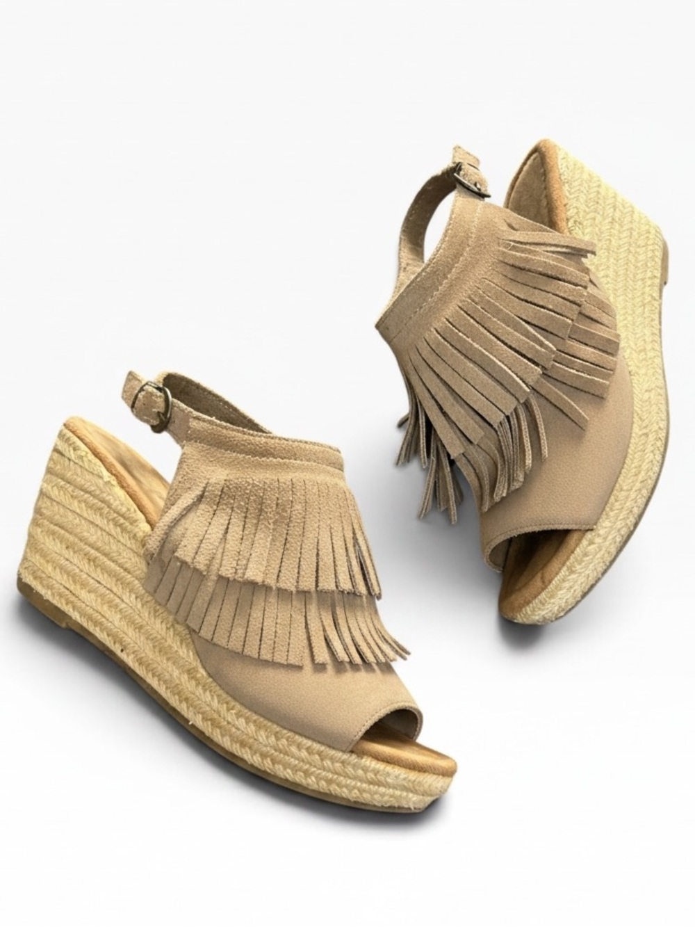 Minnetonka Ashley Suede Fringed Jute Wedges Size 7